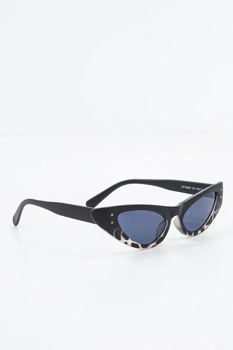 Black Animal Slim Cat Eye Sunglasses - Maribel