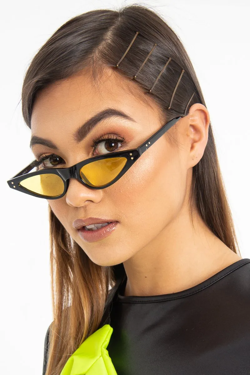 Black Yellow Slim Pointed Cat Eye Sunglasses - Fluer