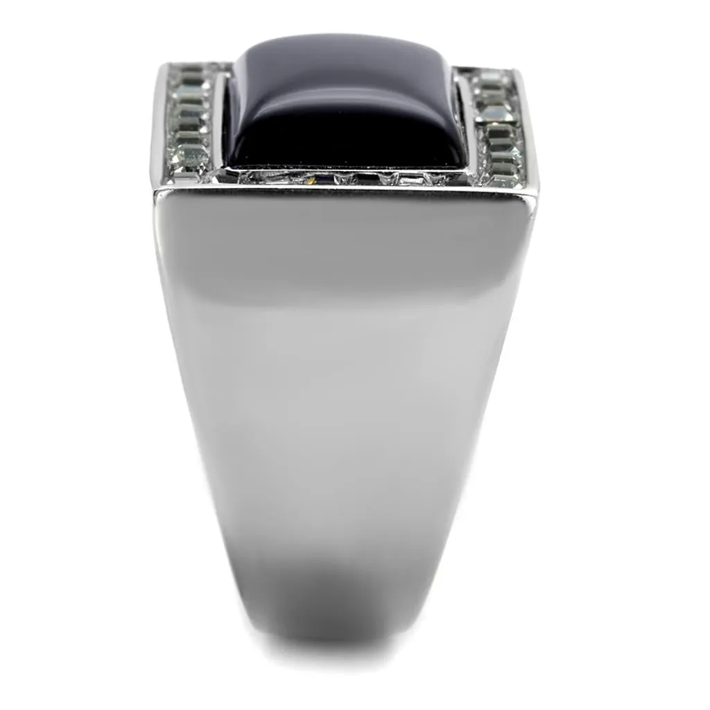 High polished (no plating) Stainless Steel Ring with Synthetic Cat Eye in Smoked Quartz for Women Style TK2065