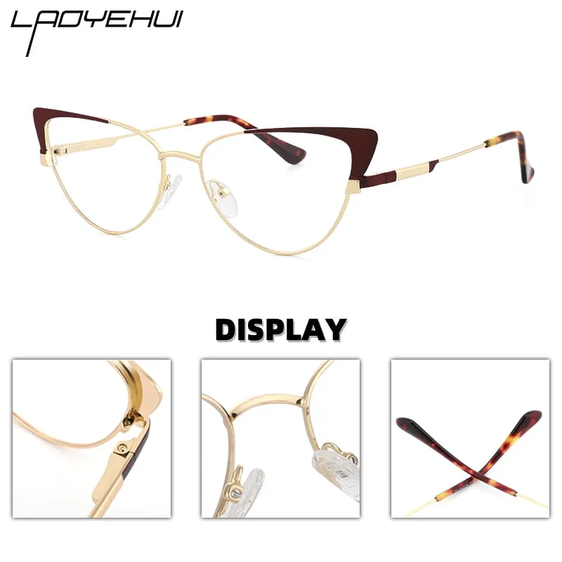 Laoyehui Women's Eyeglasses Cat Eye Alloy Frame 9014