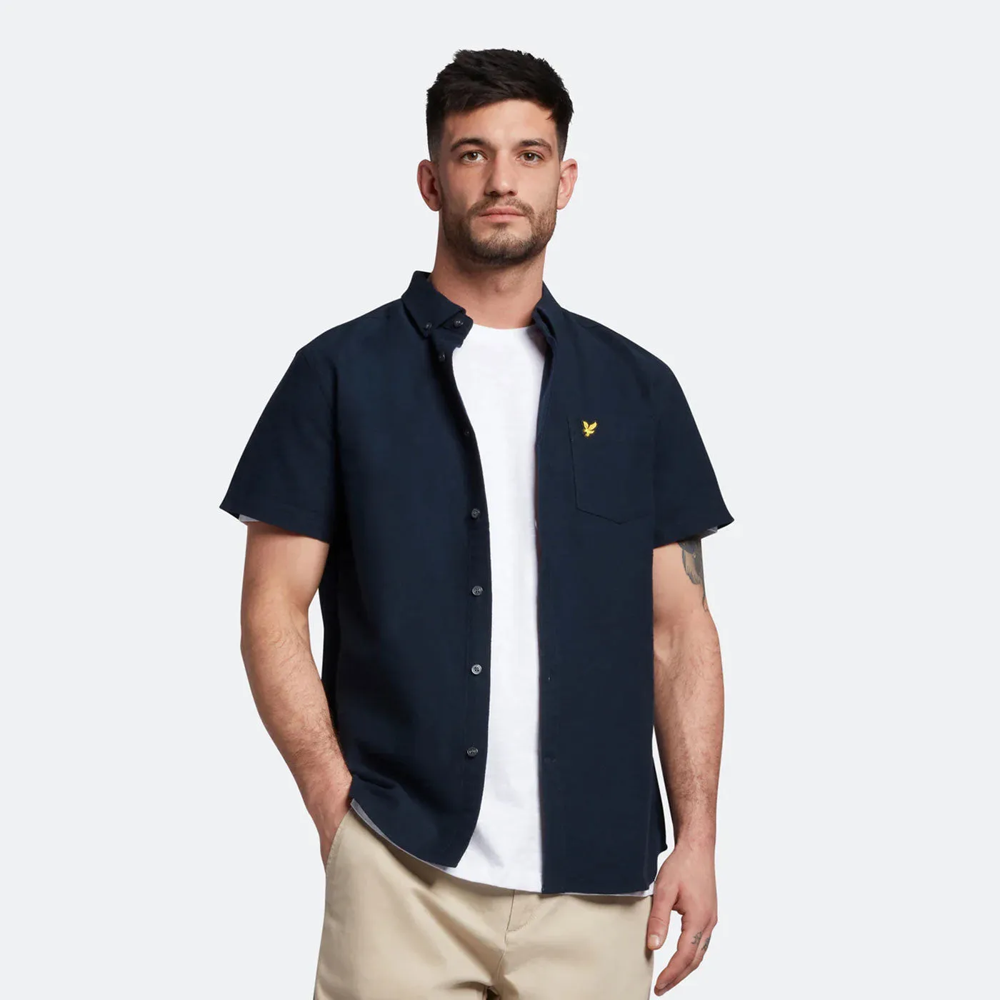 Lyle & Scott Cotton Slub Short Sleeve Shirt Dark Navy