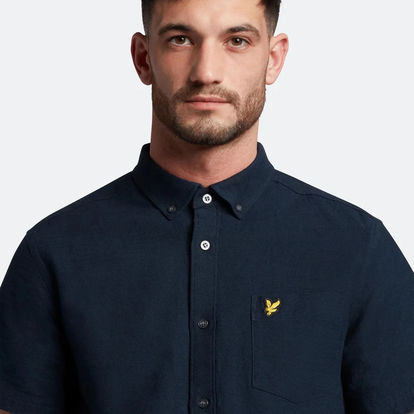 Lyle & Scott Cotton Slub Short Sleeve Shirt Dark Navy