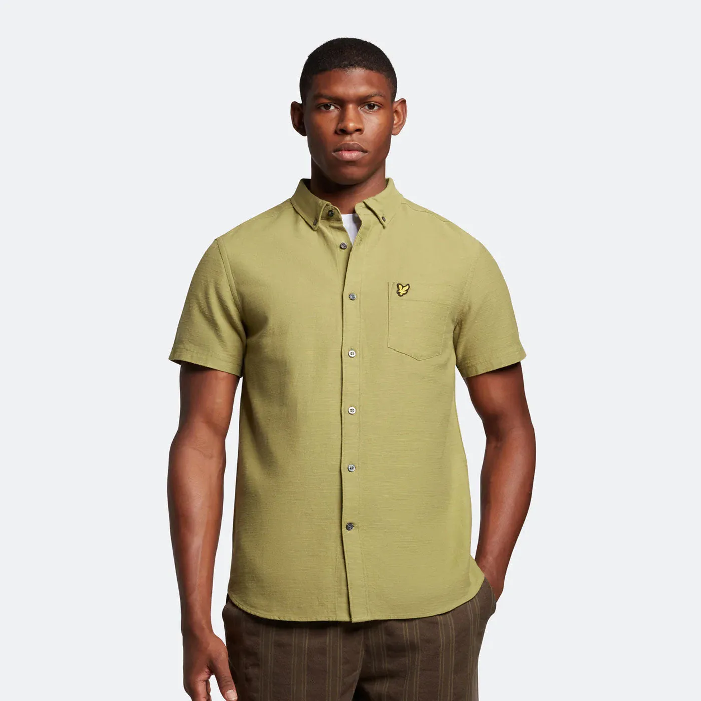 Lyle & Scott Cotton Slub Short Sleeve Shirt Seaweed