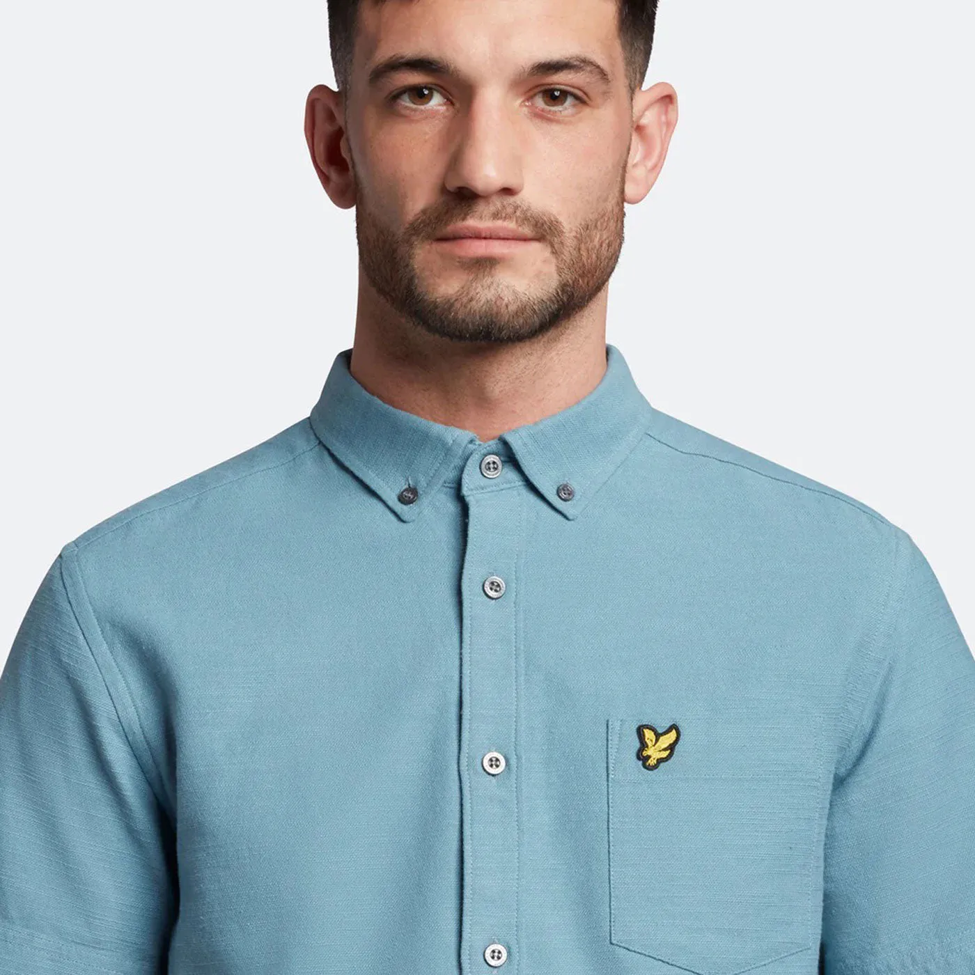 Lyle & Scott Cotton Slub Short Sleeve Shirt Skipton Blue