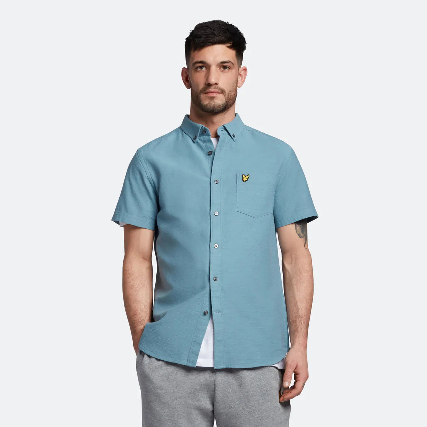 Lyle & Scott Cotton Slub Short Sleeve Shirt Skipton Blue