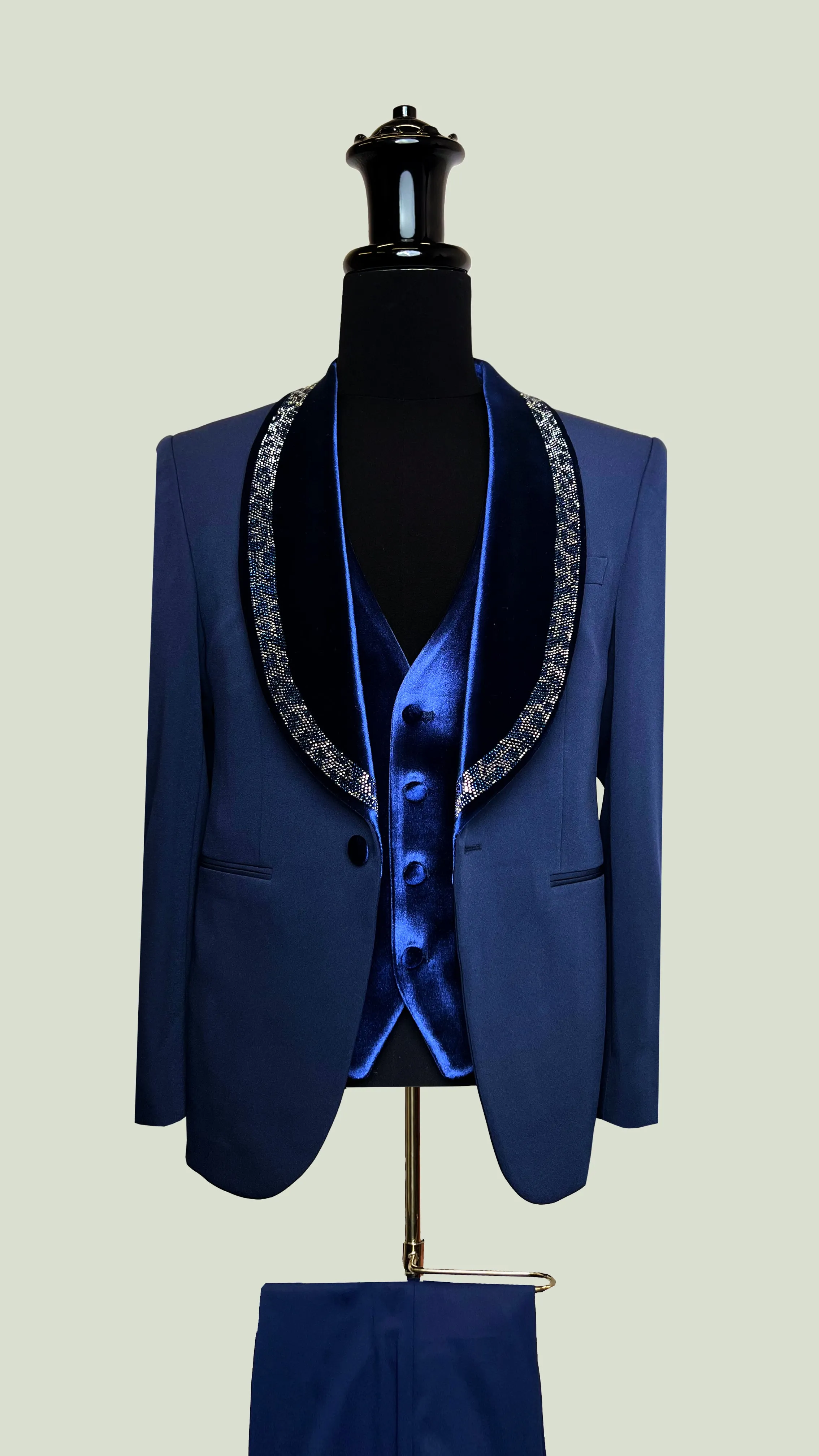 Men's Luxurious Velvet Tuxedo with Crystal Embellishments by Vercini