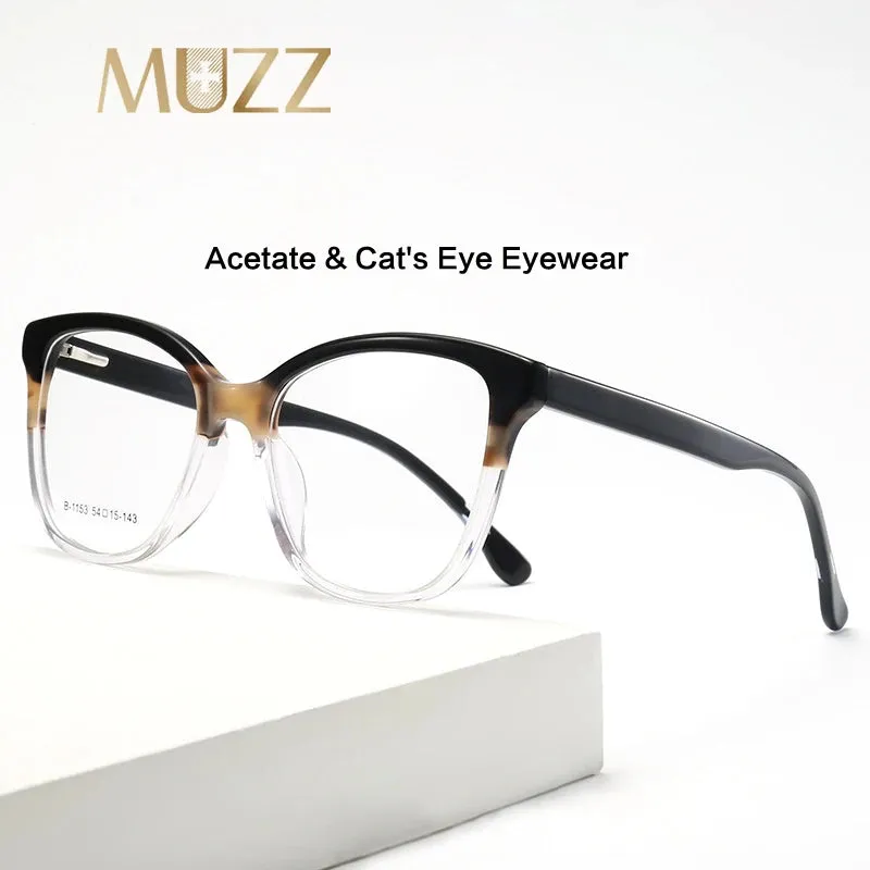 Muzz Women's Full Rim Big Cat Eye Thick Acetate Eyeglasses B1153