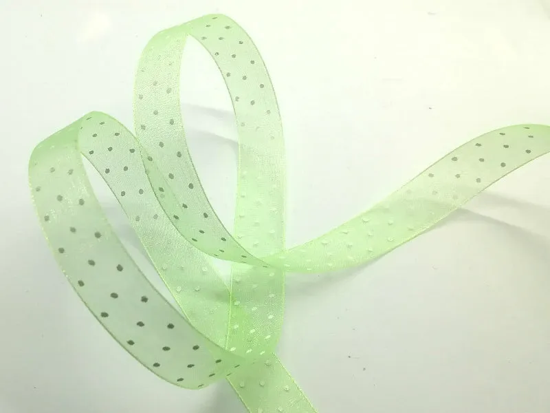 Nastro in Organza "Pois" Bianco su fondo Verde chiaro"