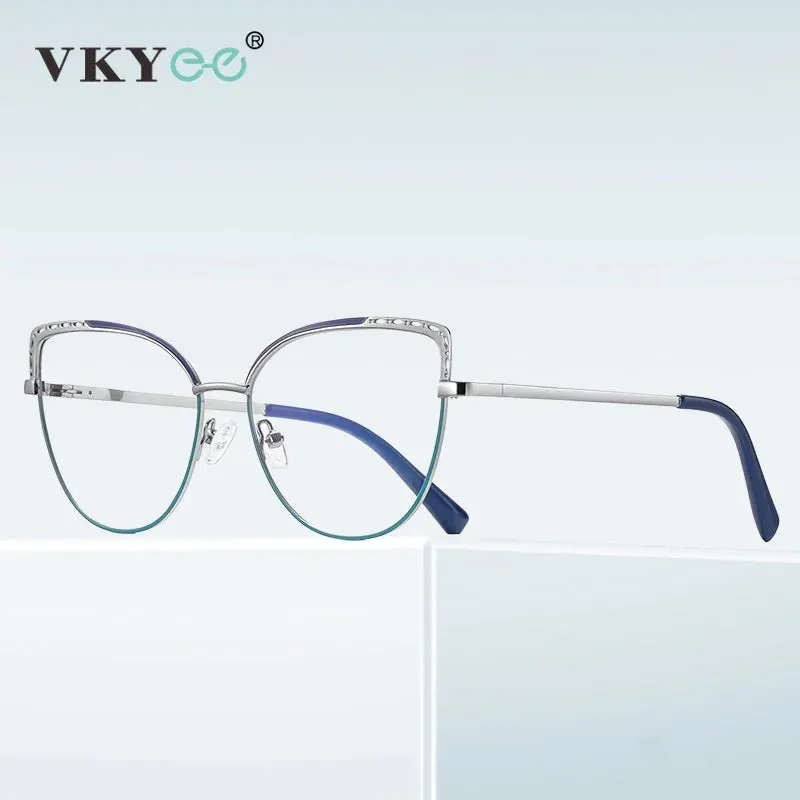 Vicky Womens Full Rim Large Cat Eye Round Alloy Reading Glasses Pfd3112