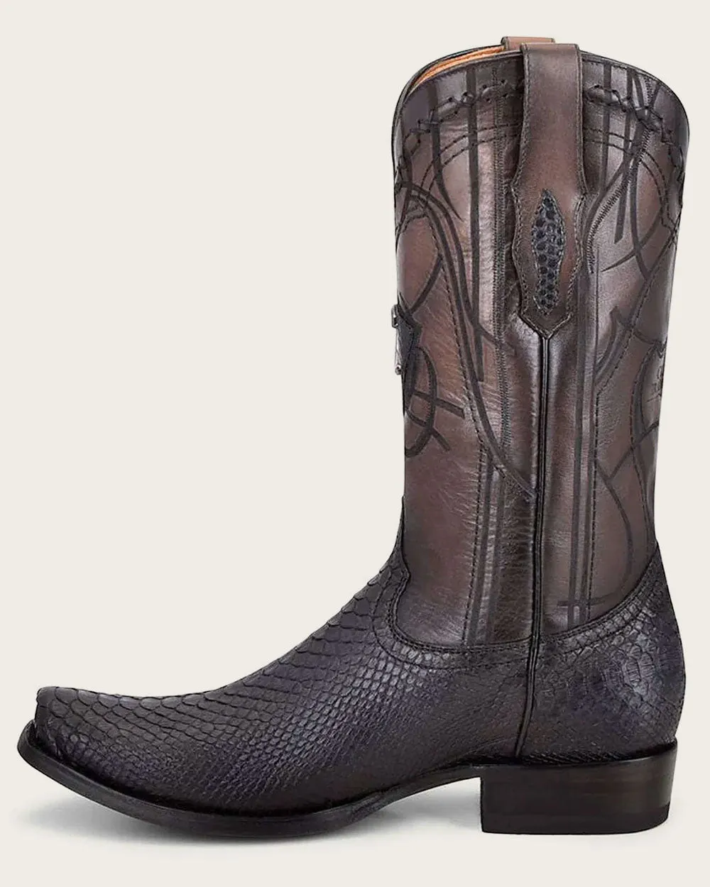 Western engraved black exotic boot