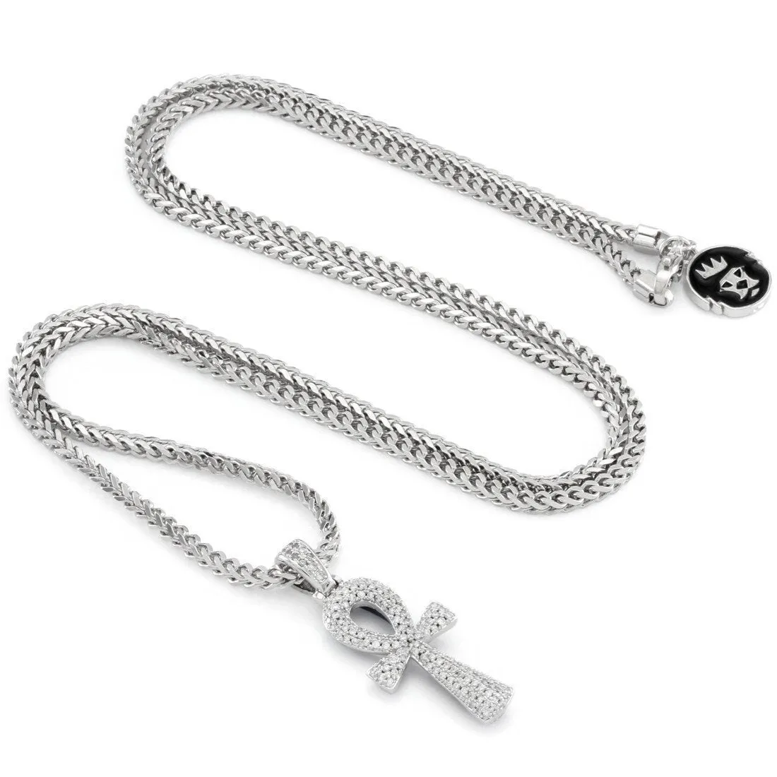 White Gold Dual Ankh Cross Necklace